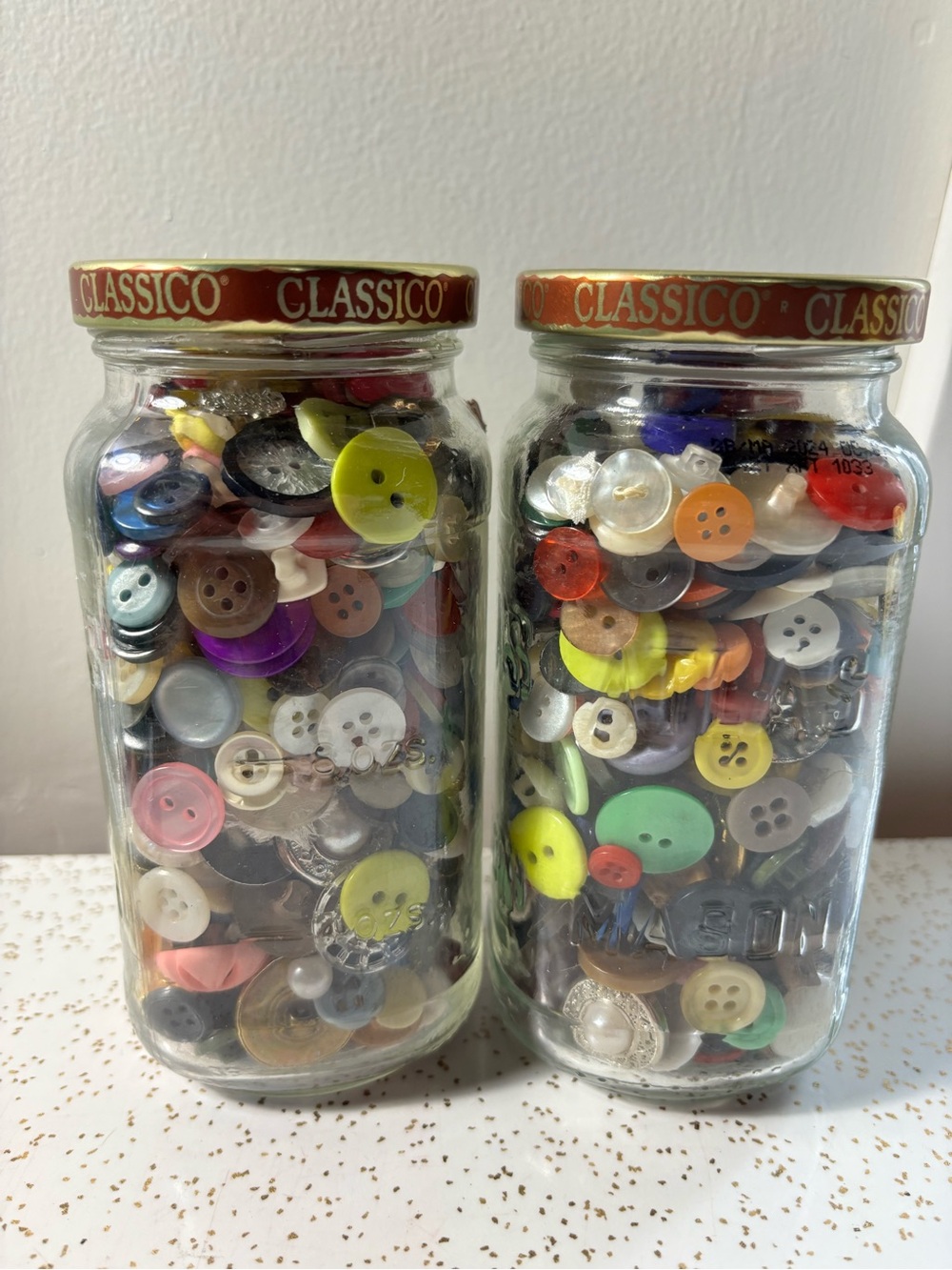 2x 12oz + jars of miscellaneous buttons